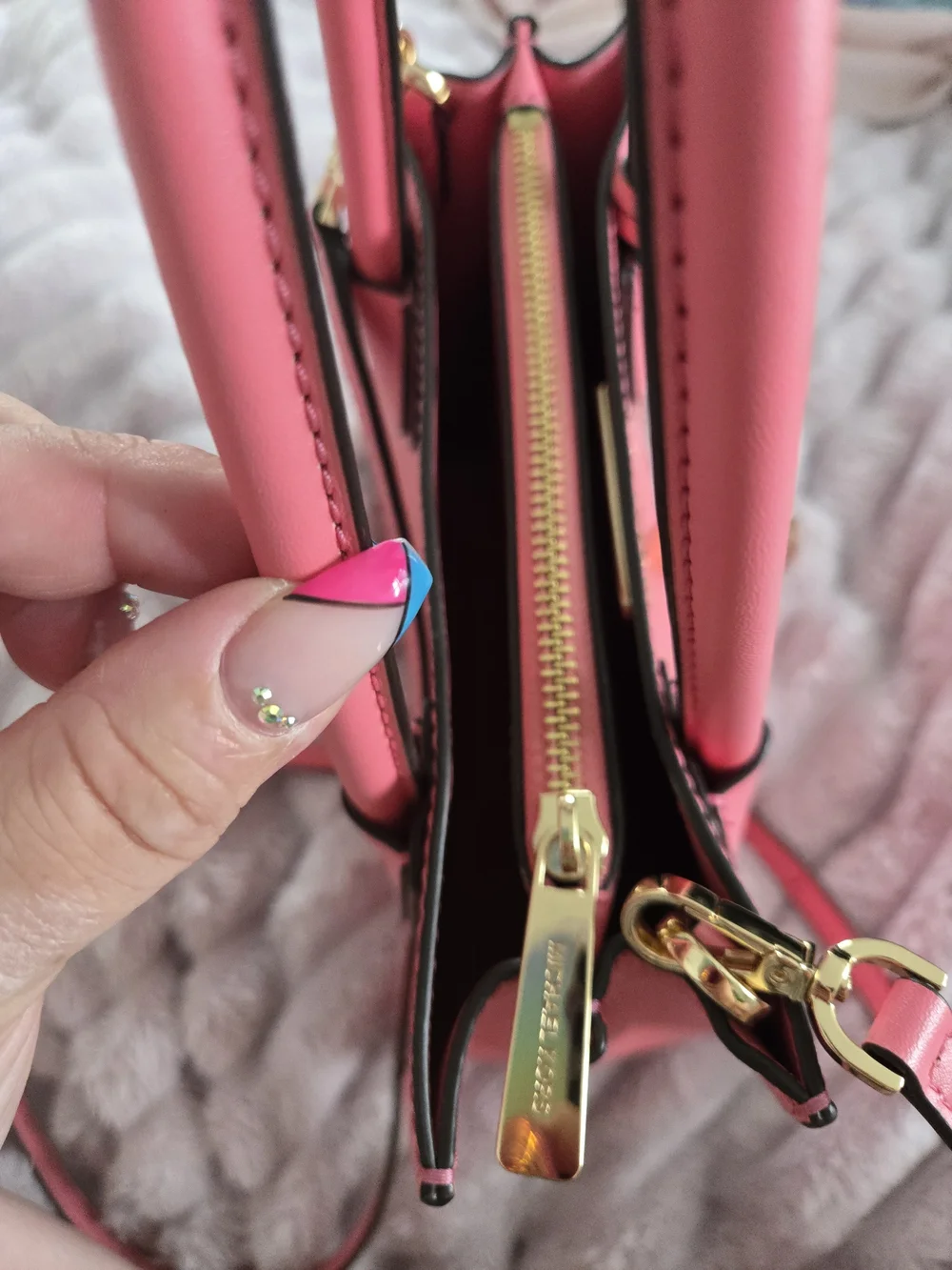 Michael Kors Coral Pink Saffiano Satchel with Gold MK Charm